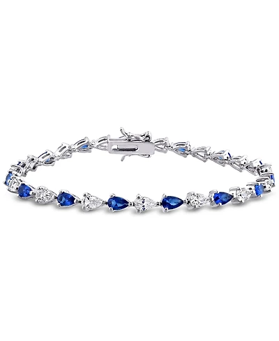 Lab-Grown Blue Sapphire (5-1/4 ct. t.w.) & Lab-Grown White Sapphire (5-1/4 ct. t.w.) Link Bracelet in Sterling Silver