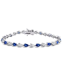 Lab-Grown Blue Sapphire (5-1/4 ct. t.w.) & Lab-Grown White Sapphire (5-1/4 ct. t.w.) Link Bracelet in Sterling Silver