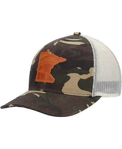 Men's Local Crowns Camo Minnesota Icon Woodland State Patch Trucker Snapback Hat