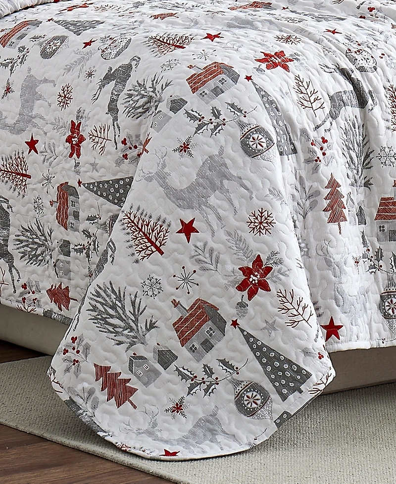 Southshore Fine Linens Holly Jolly Lane Oversized Reversible 3-Pc. Quilt Set, Full/Queen