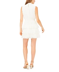 1.state Women's Smocked Sleeveless Mock Neck Tiered Mini Dress