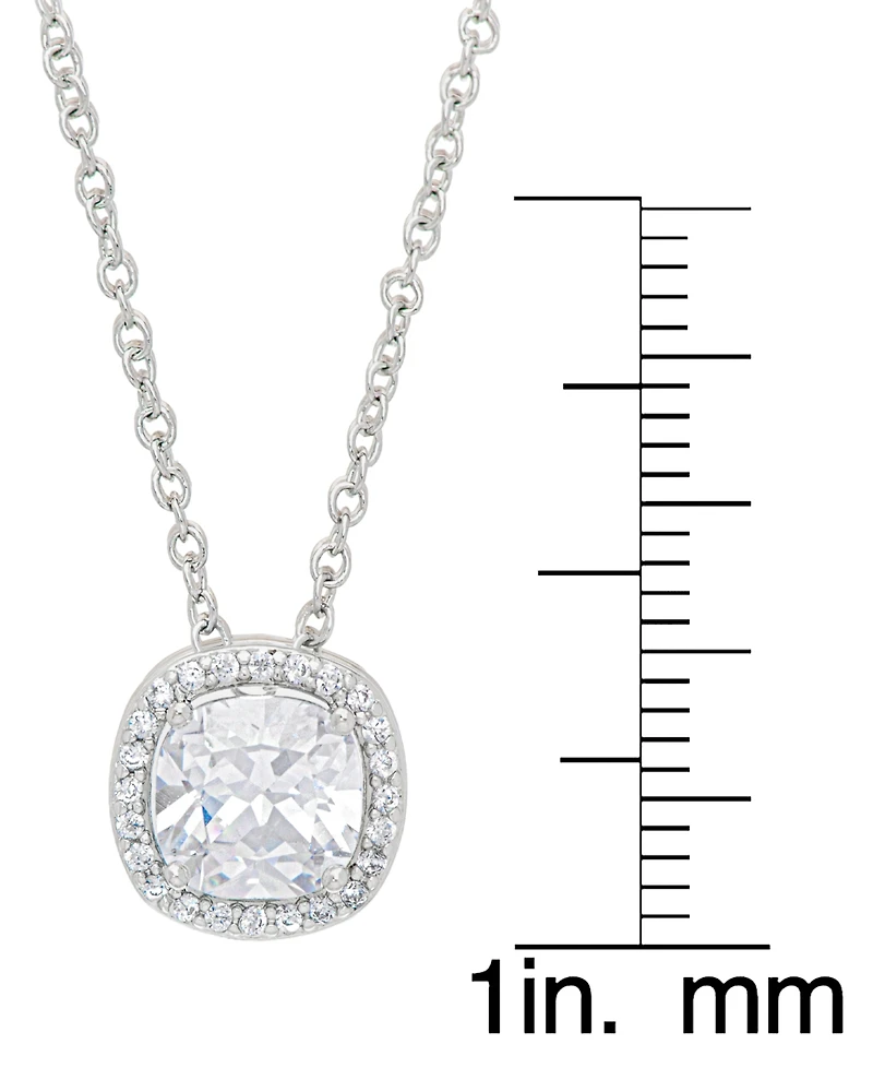 Women's Fine Silver Plated White Cubic Zirconia Cushion Halo Set, 3 Pieces