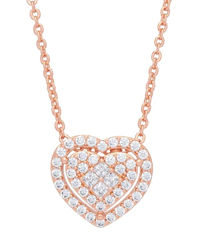 Women's 14k Rose Gold Plated Cubic Zirconia Heart Pendant Necklace