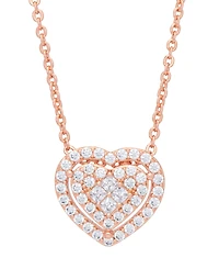 Women's 14k Rose Gold Plated Cubic Zirconia Heart Pendant Necklace