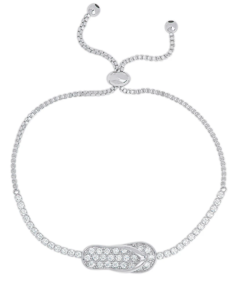 Women's Fine Silver Plated Cubic Zirconia Flip Flop Bracelet