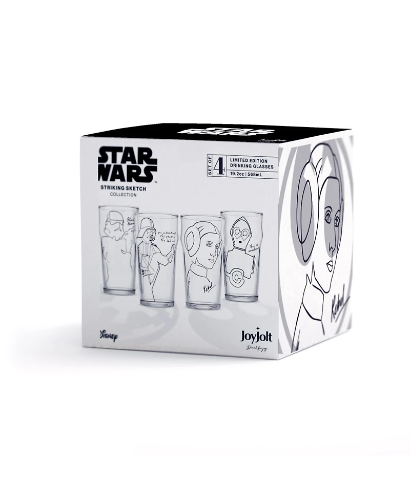 JoyJolt Star Wars Striking Sketch Characters Collection Print 19.2 Oz Glasses Set, 4 Pieces