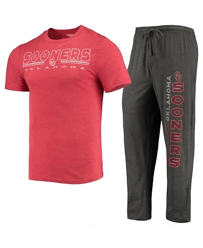 Men's Concepts Sport Heathered Charcoal, Crimson Oklahoma Sooners Meter T-shirt and Pants Sleep Set