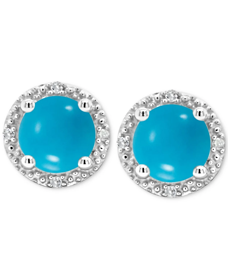 Cultured Freshwater Pearl & Diamond Accent Stud Earrings Sterling Silver (Also Onyx, Labradorite &Turquoise)