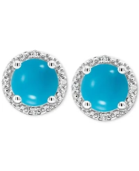 Cultured Freshwater Pearl & Diamond Accent Stud Earrings Sterling Silver (Also Onyx, Labradorite &Turquoise)