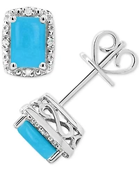 Onyx & Diamond Accent Rectangle Stud Earrings Sterling Silver (Also Turquoise Labradorite)