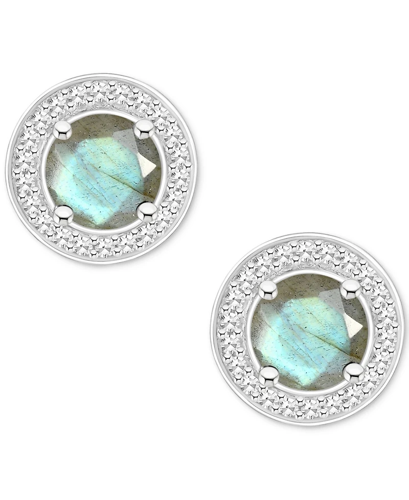 Cultured Freshwater Pearl & Diamond (1/5 ct. t.w.) Halo Stud Earrings Sterling Silver (Also Onyx, Turquoise, Labradorite)