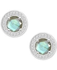 Cultured Freshwater Pearl & Diamond (1/5 ct. t.w.) Halo Stud Earrings Sterling Silver (Also Onyx, Turquoise, Labradorite)