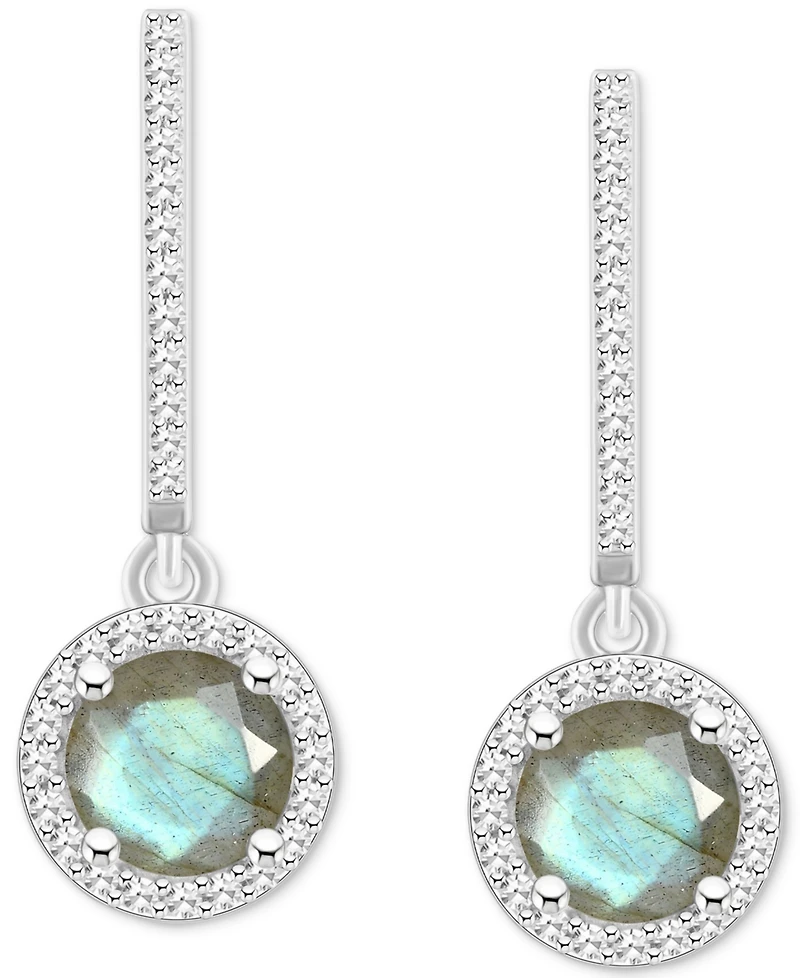 Cultured Freshwater Pearl& Diamond (1/3 ct. t.w.) Halo Leverback Earrings Sterling Silver (Also Onyx, Turquoise, & Labradorite)
