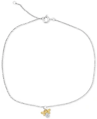 Diamond Accent Bee Ankle Bracelet in Sterling Silver & 14k Gold-Plate