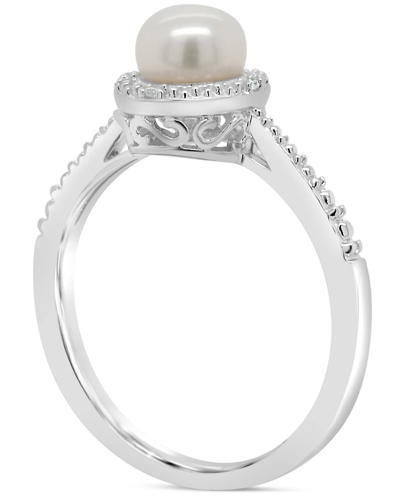 Cultured Freshwater Pearl & Diamond Accent Ring Sterling Silver (Also Onyx, Turquoise, Labradorite )