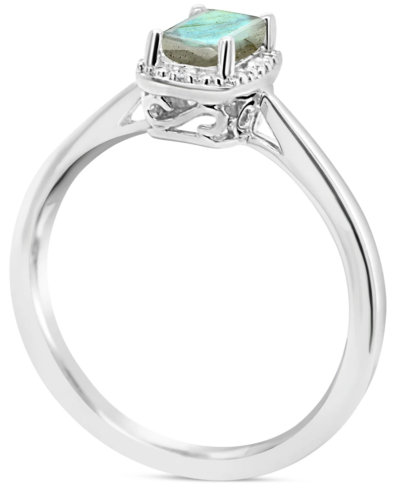 Labradorite & Diamond Accent Ring Sterling Silver (Also Onyx Turquoise)
