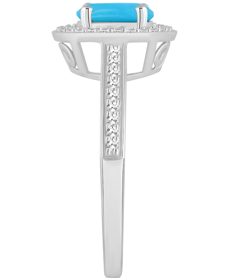 Cultured Freshwater Pearl & Diamond (1/5 ct. t.w.) Halo Ring Sterling Silver (Also Onyx, Labradorite Turquoise)