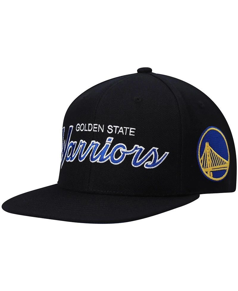 Men's Mitchell & Ness Black Golden State Warriors Hardwood Classics Script 2.0 Snapback Hat