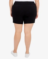 Plus Essentials Solid Color Tech Stretch Shorts with Elastic Waistband