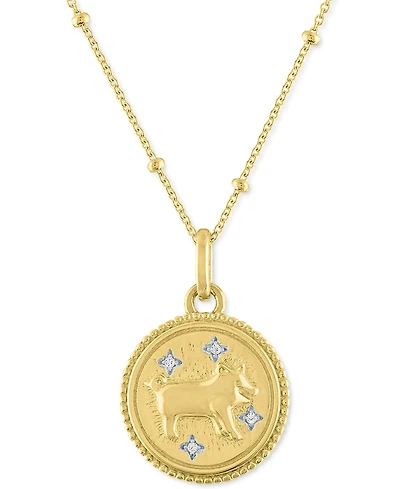 Diamond Accent Chinese Zodiac Disc 18" Pendant Necklace 14k Gold-Plated Sterling Silver