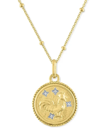 Diamond Accent Chinese Zodiac Disc 18" Pendant Necklace 14k Gold-Plated Sterling Silver