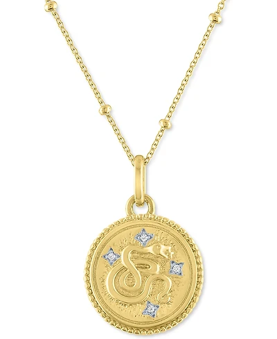 Diamond Accent Chinese Zodiac Disc 18" Pendant Necklace in 14k Gold-Plated Sterling Silver