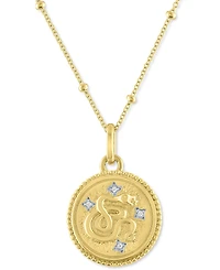 Diamond Accent Chinese Zodiac Disc 18" Pendant Necklace in 14k Gold-Plated Sterling Silver