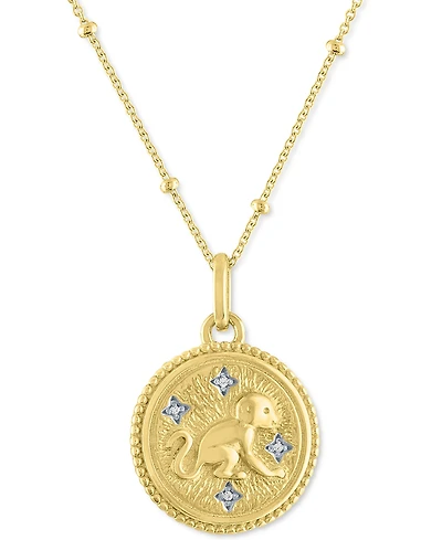 Diamond Accent Chinese Zodiac Disc 18" Pendant Necklace in 14k Gold-Plated Sterling Silver