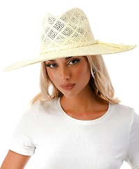 Marcus Adler Women's Wide Brim Straw Hat with Ribbon Trim