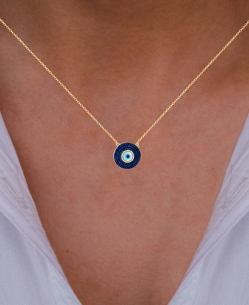 Cubic Zirconia & Enamel Evil Eye Pendant Necklace 14k Gold-Plated Sterling Silver, 16" + 1" extender
