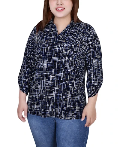 Ny Collection Plus Size 3/4 Ruched Sleeve Studded Top