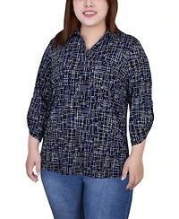 Ny Collection Plus Size 3/4 Ruched Sleeve Studded Top