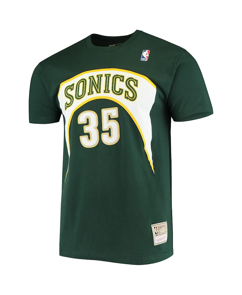 Men's Mitchell & Ness Kevin Durant Green Seattle SuperSonics Hardwood Classics Stitch Name and Number T-shirt