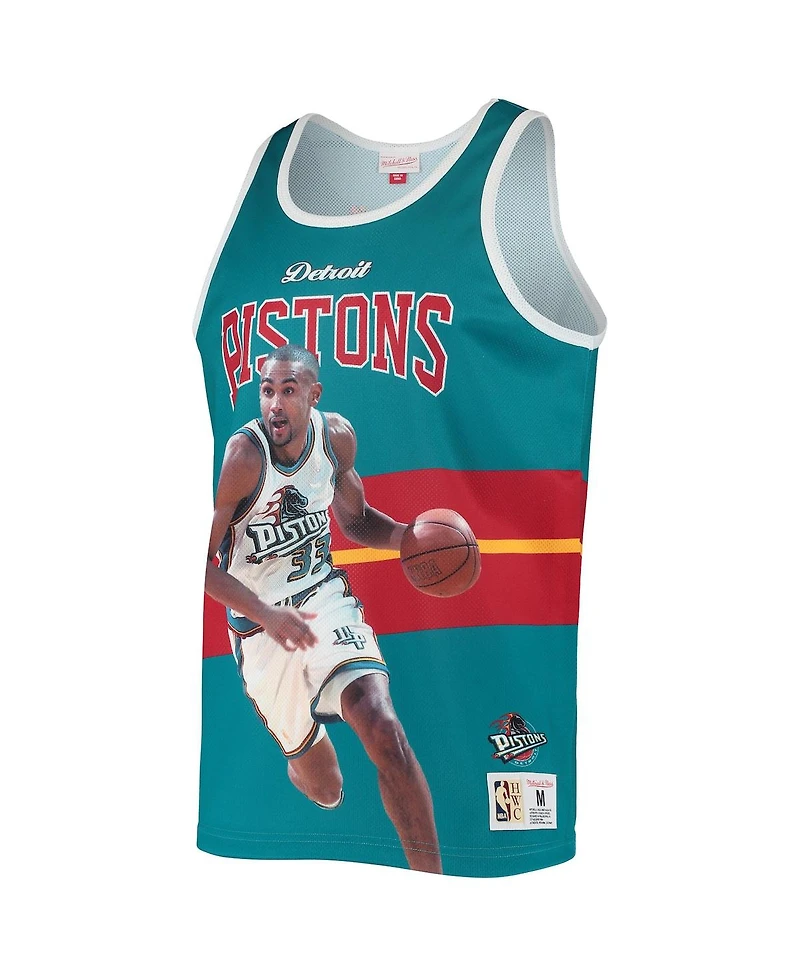 Men's Mitchell & Ness Grant Hill Teal Detroit Pistons Hardwood Classics Player Tank Top