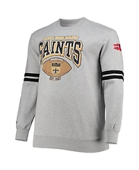 Men's Mitchell & Ness Heather Gray New Orleans Saints Big and Tall Allover Print Pullover Sweatshirt