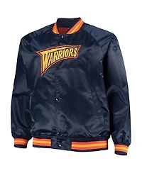 Men's Mitchell & Ness Navy Golden State Warriors Big and Tall Hardwood Classics Raglan Satin Full-Snap Jacket