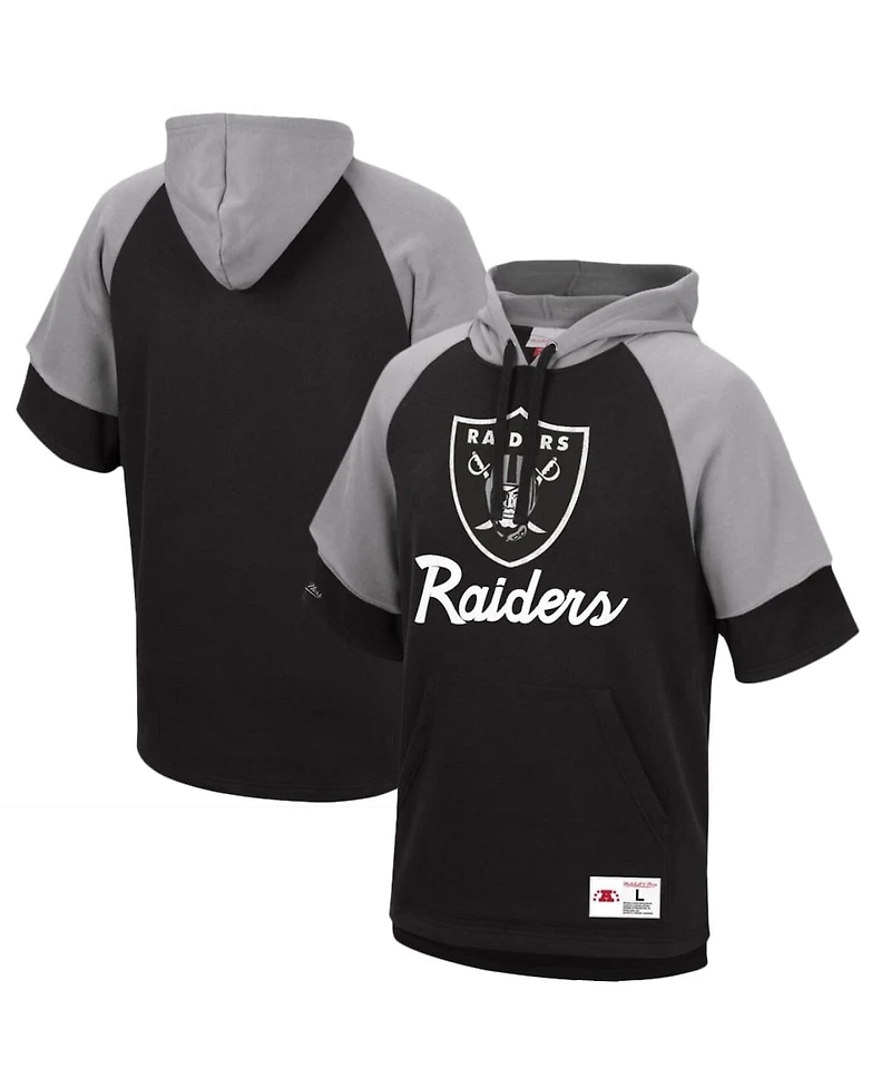 Men's Mitchell & Ness Black Las Vegas Raiders Home Advantage Raglan Short Sleeve Pullover Hoodie