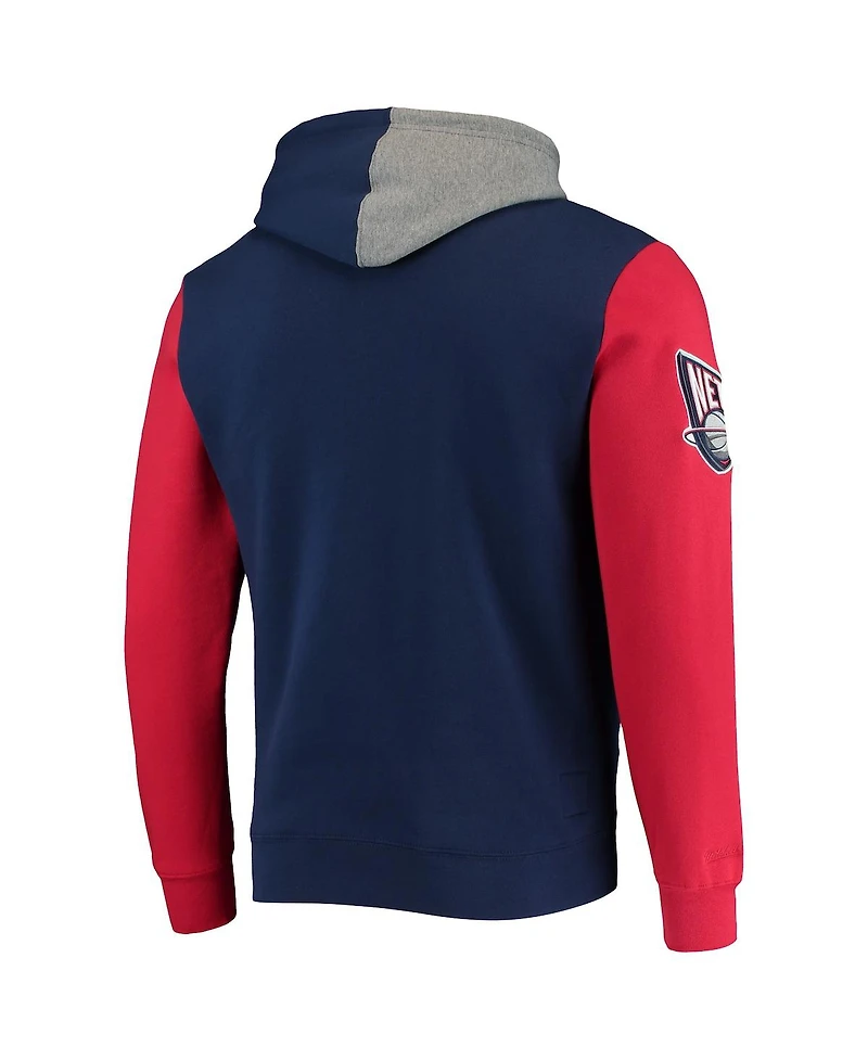 Men's Mitchell & Ness Navy New Jersey Nets Hardwood Classics Colorblock Pullover Hoodie