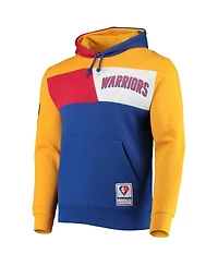 Men's Mitchell & Ness Royal San Francisco Warriors Hardwood Classics 75th Anniversary Colorblock Pullover Hoodie