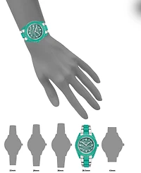Anne Klein Women's Silver-Tone and Pastel Green Solar Ocean Work Plastic Bracelet Watch, 38.5mm
