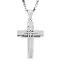 Steeltime Stainless Steel Cut Accented Cross Pendant