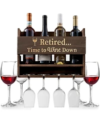 Retired Time To Wine Down Wall Mounted Wine Rack with Wine Glasses, Set of 5