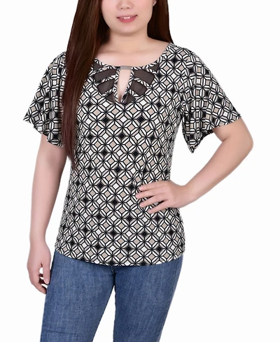 Women's Mesh Flutter Sleeve Knit Top