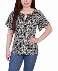 Women's Mesh Flutter Sleeve Knit Top