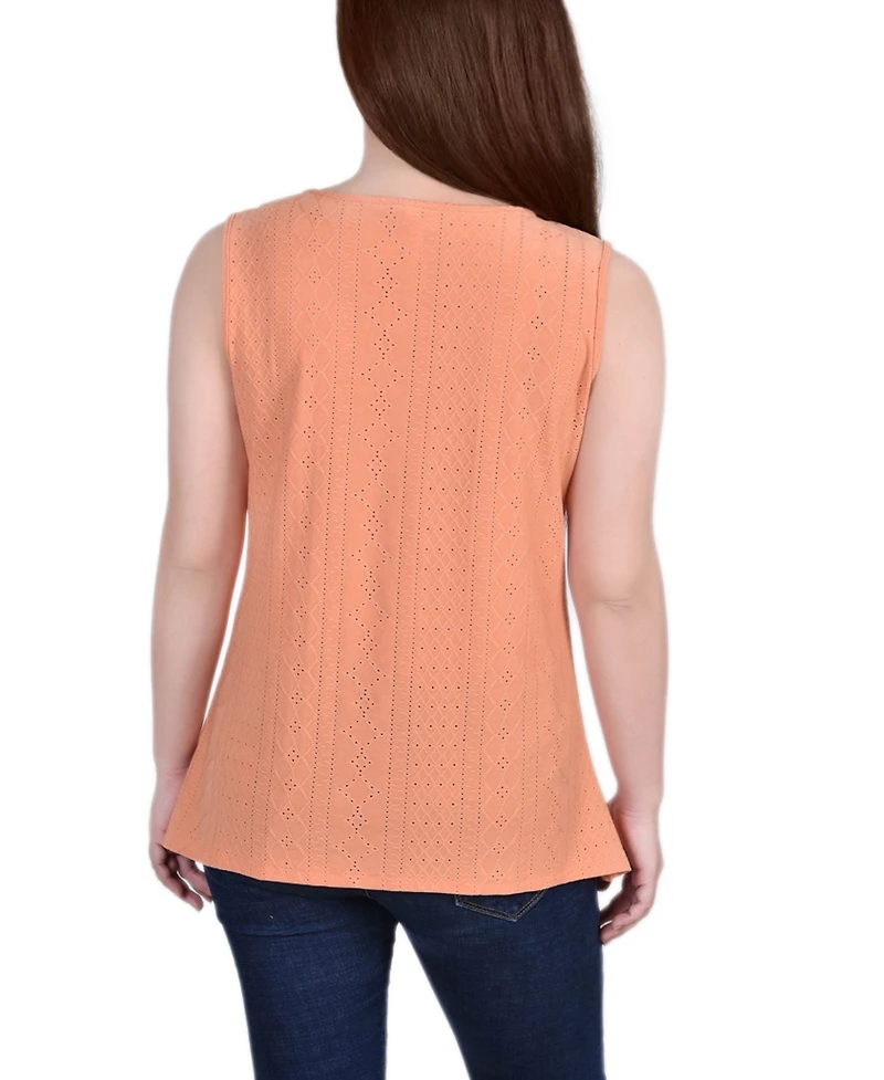 Women's Sleeveless Knit Eyelet Top with Hardware