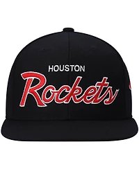 Men's Mitchell & Ness Black Houston Rockets Hardwood Classics Script 2.0 Snapback Hat