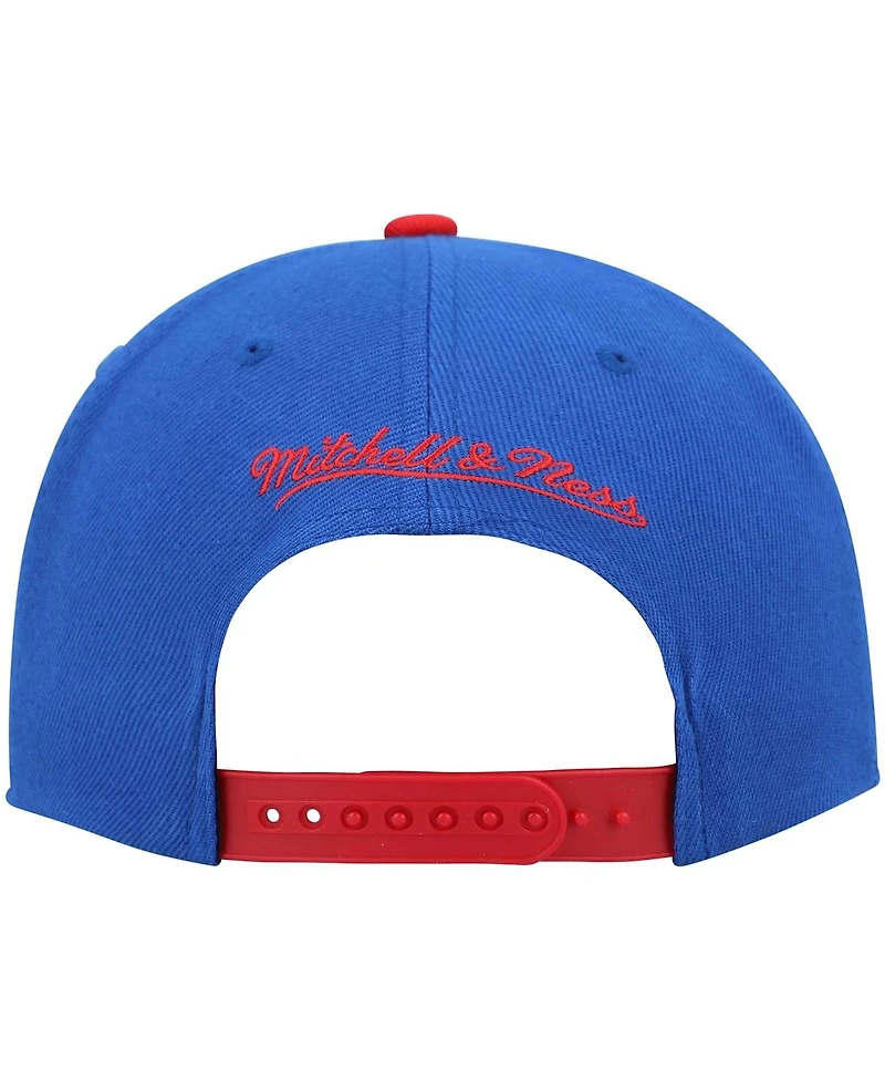 Men's Mitchell & Ness Royal and Red Philadelphia 76ers Hardwood Classics Gradient Wordmark Snapback Hat