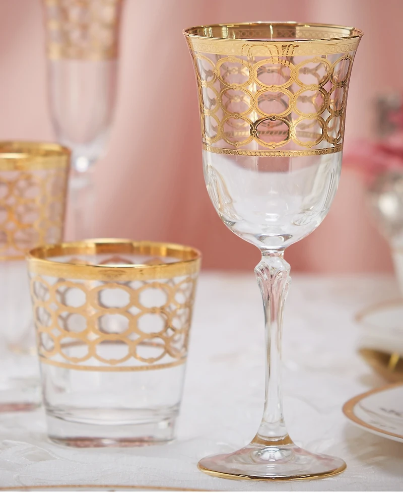 Lorren Home Trends 4 Piece Infinity Gold Ring Red Wine Goblet Set
