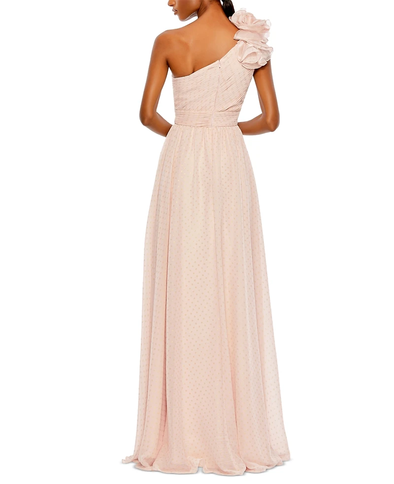 Mac Duggal Women's Polka Dot Ruffled One Shoulder Gown