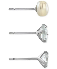 Giani Bernini 3-Pc. Cubic Zirconia & Cultured Freshwater Pearl (7mm) Stud Earrings in Sterling Silver, Created for Macy's